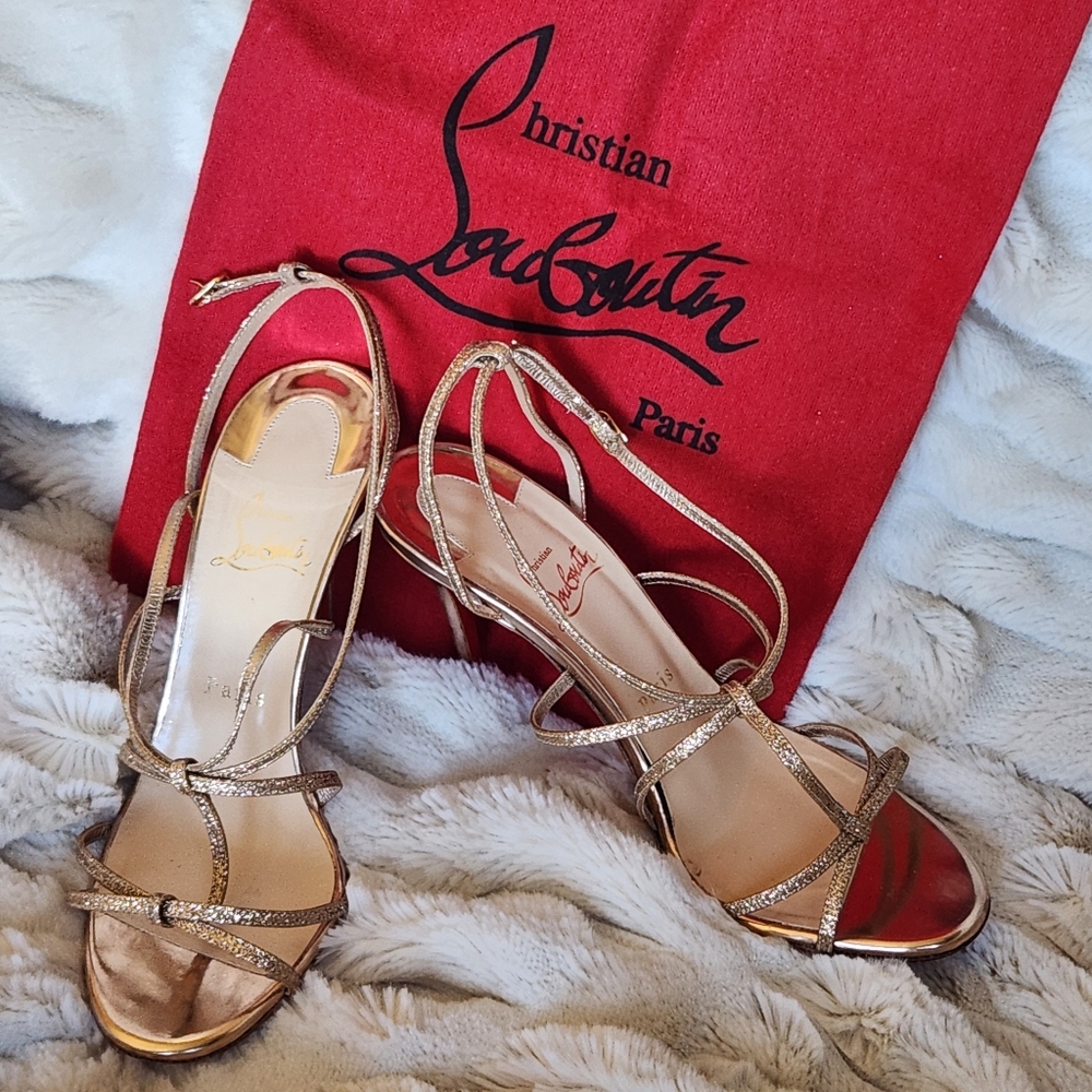 Christian Louboutin Rose Gold Strappy Heeled Sandal